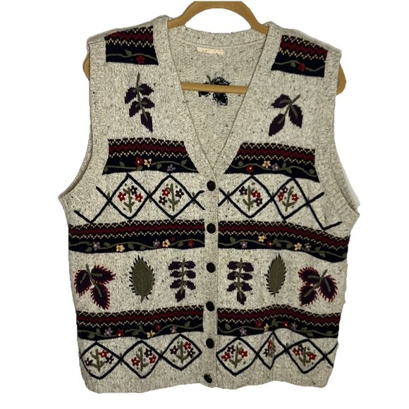 Vintage Northern Reflections Sweater Vest Womens Fall Leaf Granny Knit 90s - Picture 1 of 6